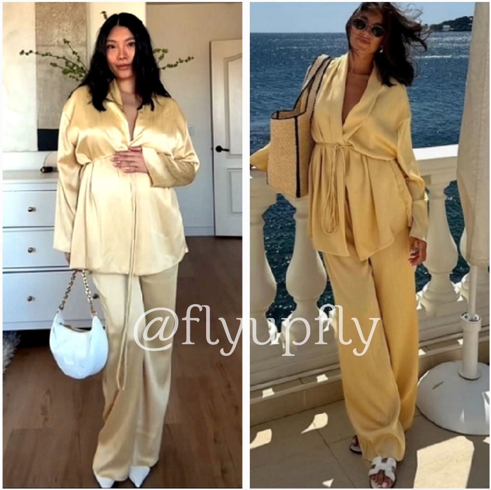Zara  belted pleated kimono yellow size XS/S